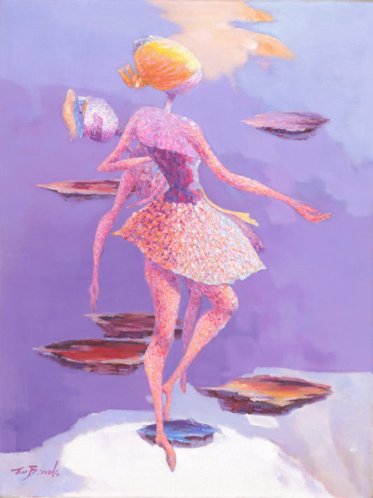 Graceful Contemporary Artwork - Colorful Original Oil Painting 'Ballet Swan Lake' by Xu Bin
